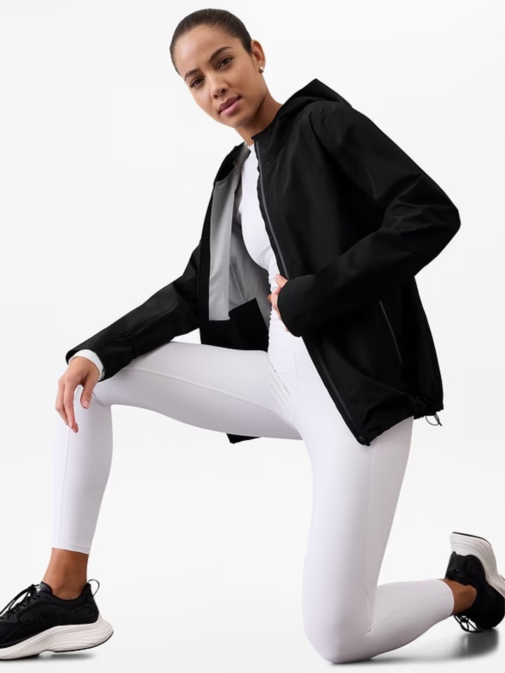 Athleta Navy Hooded Rain Jacket with Full Zip